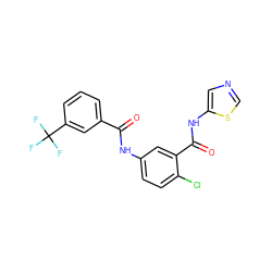 O=C(Nc1ccc(Cl)c(C(=O)Nc2cncs2)c1)c1cccc(C(F)(F)F)c1 ZINC000040873042