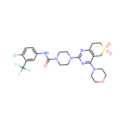 O=C(Nc1ccc(Cl)c(C(F)(F)F)c1)N1CCN(c2nc3c(c(N4CCOCC4)n2)CS(=O)(=O)CC3)CC1 ZINC000653715463