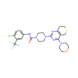 O=C(Nc1ccc(Cl)c(C(F)(F)F)c1)N1CCN(c2nc3c(c(N4CCOCC4)n2)CSCC3)CC1 ZINC000653717058