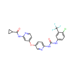 O=C(Nc1ccc(Cl)c(C(F)(F)F)c1)Nc1ccc(Oc2ccnc(NC(=O)C3CC3)c2)cn1 ZINC001772629728