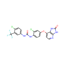 O=C(Nc1ccc(Cl)c(C(F)(F)F)c1)Nc1ccc(Oc2ccnc3[nH]c(=O)[nH]c23)cc1Cl ZINC000040972836