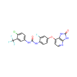 O=C(Nc1ccc(Cl)c(C(F)(F)F)c1)Nc1ccc(Oc2ccnc3[nH]c(=O)[nH]c23)cc1F ZINC000040957752