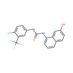 O=C(Nc1ccc(Cl)c(C(F)(F)F)c1)Nc1cccc2ccc(O)cc12 ZINC000034291275