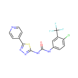 O=C(Nc1ccc(Cl)c(C(F)(F)F)c1)Nc1nnc(-c2ccncc2)s1 ZINC000096284265