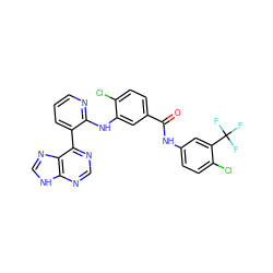 O=C(Nc1ccc(Cl)c(C(F)(F)F)c1)c1ccc(Cl)c(Nc2ncccc2-c2ncnc3[nH]cnc23)c1 ZINC000299823589