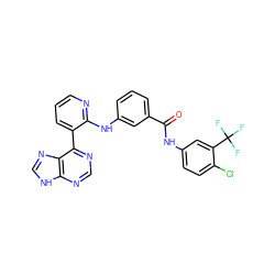 O=C(Nc1ccc(Cl)c(C(F)(F)F)c1)c1cccc(Nc2ncccc2-c2ncnc3[nH]cnc23)c1 ZINC000299826254