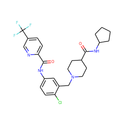 O=C(Nc1ccc(Cl)c(CN2CCC(C(=O)NC3CCCC3)CC2)c1)c1ccc(C(F)(F)F)cn1 ZINC001772652172