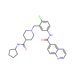 O=C(Nc1ccc(Cl)c(CN2CCC(C(=O)NC3CCCC3)CC2)c1)c1ccc2ncccc2c1 ZINC000210614036