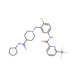 O=C(Nc1ccc(Cl)c(CN2CCC(C(=O)NC3CCCC3)CC2)c1)c1cccc(C(F)(F)F)n1 ZINC001772651628