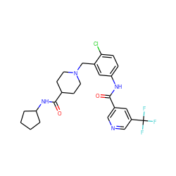 O=C(Nc1ccc(Cl)c(CN2CCC(C(=O)NC3CCCC3)CC2)c1)c1cncc(C(F)(F)F)c1 ZINC000210596880