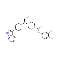 O=C(Nc1ccc(Cl)c(Cl)c1)N1CCC([C@H](CO)N2CCC(c3c[nH]c4ncccc34)CC2)CC1 ZINC000040847786