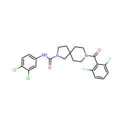 O=C(Nc1ccc(Cl)c(Cl)c1)N1CCC2(CCN(C(=O)c3c(F)cccc3F)CC2)C1 ZINC000096285140