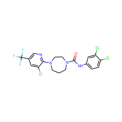 O=C(Nc1ccc(Cl)c(Cl)c1)N1CCCN(c2ncc(C(F)(F)F)cc2Cl)CC1 ZINC000034847740