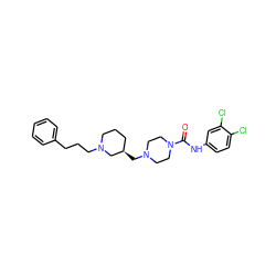 O=C(Nc1ccc(Cl)c(Cl)c1)N1CCN(C[C@@H]2CCCN(CCCc3ccccc3)C2)CC1 ZINC000084713692