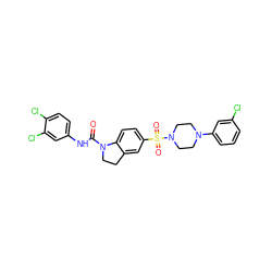 O=C(Nc1ccc(Cl)c(Cl)c1)N1CCc2cc(S(=O)(=O)N3CCN(c4cccc(Cl)c4)CC3)ccc21 ZINC000118527819