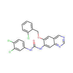 O=C(Nc1ccc(Cl)c(Cl)c1)Nc1cc2ncncc2cc1OCc1ccccc1Cl ZINC000473151576