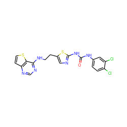 O=C(Nc1ccc(Cl)c(Cl)c1)Nc1ncc(CCNc2ncnc3ccsc23)s1 ZINC000040380170