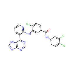 O=C(Nc1ccc(Cl)c(Cl)c1)c1ccc(Cl)c(Nc2ncccc2-c2ncnc3nc[nH]c23)c1 ZINC000215319365