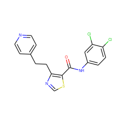 O=C(Nc1ccc(Cl)c(Cl)c1)c1scnc1CCc1ccncc1 ZINC000014946559