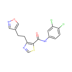 O=C(Nc1ccc(Cl)c(Cl)c1)c1scnc1CCc1cnoc1 ZINC000014946558