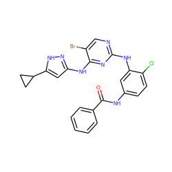 O=C(Nc1ccc(Cl)c(Nc2ncc(Br)c(Nc3cc(C4CC4)[nH]n3)n2)c1)c1ccccc1 ZINC000203006993