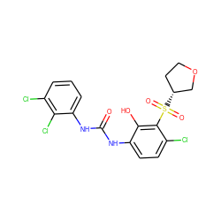 O=C(Nc1ccc(Cl)c(S(=O)(=O)[C@@H]2CCOC2)c1O)Nc1cccc(Cl)c1Cl ZINC000653861050