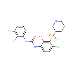 O=C(Nc1ccc(Cl)c(S(=O)(=O)[C@H]2CCCNC2)c1O)Nc1cccc(F)c1Cl ZINC000115475845