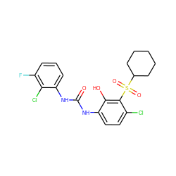 O=C(Nc1ccc(Cl)c(S(=O)(=O)C2CCCCC2)c1O)Nc1cccc(F)c1Cl ZINC000200497465