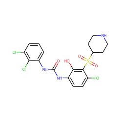 O=C(Nc1ccc(Cl)c(S(=O)(=O)C2CCNCC2)c1O)Nc1cccc(Cl)c1Cl ZINC000653873820