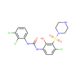 O=C(Nc1ccc(Cl)c(S(=O)(=O)N2CCNCC2)c1O)Nc1cccc(Cl)c1Cl ZINC000035904471