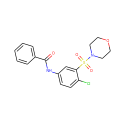 O=C(Nc1ccc(Cl)c(S(=O)(=O)N2CCOCC2)c1)c1ccccc1 ZINC000004504431