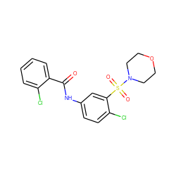 O=C(Nc1ccc(Cl)c(S(=O)(=O)N2CCOCC2)c1)c1ccccc1Cl ZINC000005638237