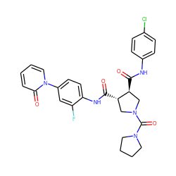 O=C(Nc1ccc(Cl)cc1)[C@H]1CN(C(=O)N2CCCC2)C[C@@H]1C(=O)Nc1ccc(-n2ccccc2=O)cc1F ZINC000058575819