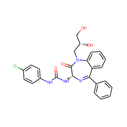 O=C(Nc1ccc(Cl)cc1)N[C@H]1N=C(c2ccccc2)c2ccccc2N(C[C@@H](O)CO)C1=O ZINC000013732720