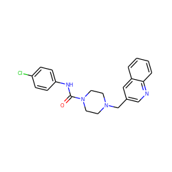 O=C(Nc1ccc(Cl)cc1)N1CCN(Cc2cnc3ccccc3c2)CC1 ZINC000038279351