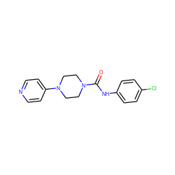 O=C(Nc1ccc(Cl)cc1)N1CCN(c2ccncc2)CC1 ZINC000013611990