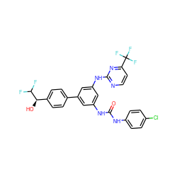 O=C(Nc1ccc(Cl)cc1)Nc1cc(Nc2nccc(C(F)(F)F)n2)cc(-c2ccc([C@@H](O)C(F)F)cc2)c1 ZINC001772653049