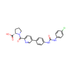 O=C(Nc1ccc(Cl)cc1)Nc1ccc(-c2ccc(C(=O)N3CCC[C@H]3C(=O)O)nc2)cc1 ZINC000205064638