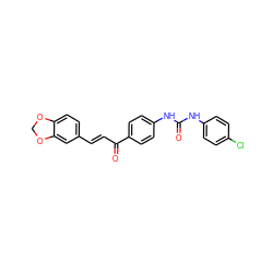 O=C(Nc1ccc(Cl)cc1)Nc1ccc(C(=O)/C=C/c2ccc3c(c2)OCO3)cc1 ZINC000013644504