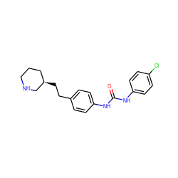 O=C(Nc1ccc(Cl)cc1)Nc1ccc(CC[C@@H]2CCCNC2)cc1 ZINC000117721944