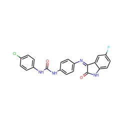 O=C(Nc1ccc(Cl)cc1)Nc1ccc(N=C2C(=O)Nc3ccc(F)cc32)cc1 ZINC000473090768