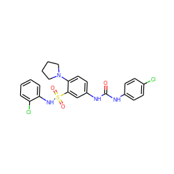 O=C(Nc1ccc(Cl)cc1)Nc1ccc(N2CCCC2)c(S(=O)(=O)Nc2ccccc2Cl)c1 ZINC000008685103