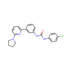 O=C(Nc1ccc(Cl)cc1)Nc1cccc(-c2cccc(N3CCCC3)n2)c1 ZINC000035816231