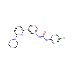 O=C(Nc1ccc(Cl)cc1)Nc1cccc(-c2cccc(N3CCCCC3)n2)c1 ZINC000140790656