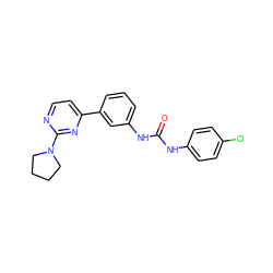 O=C(Nc1ccc(Cl)cc1)Nc1cccc(-c2ccnc(N3CCCC3)n2)c1 ZINC000035859780