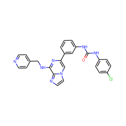 O=C(Nc1ccc(Cl)cc1)Nc1cccc(-c2cn3ccnc3c(NCc3ccncc3)n2)c1 ZINC000003820085