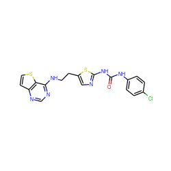 O=C(Nc1ccc(Cl)cc1)Nc1ncc(CCNc2ncnc3ccsc23)s1 ZINC000040407942