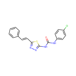 O=C(Nc1ccc(Cl)cc1)Nc1nnc(/C=C/c2ccccc2)s1 ZINC000008767321