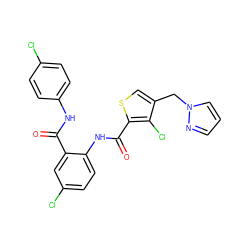 O=C(Nc1ccc(Cl)cc1)c1cc(Cl)ccc1NC(=O)c1scc(Cn2cccn2)c1Cl ZINC000014963755