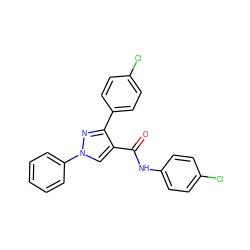 O=C(Nc1ccc(Cl)cc1)c1cn(-c2ccccc2)nc1-c1ccc(Cl)cc1 ZINC000084669807